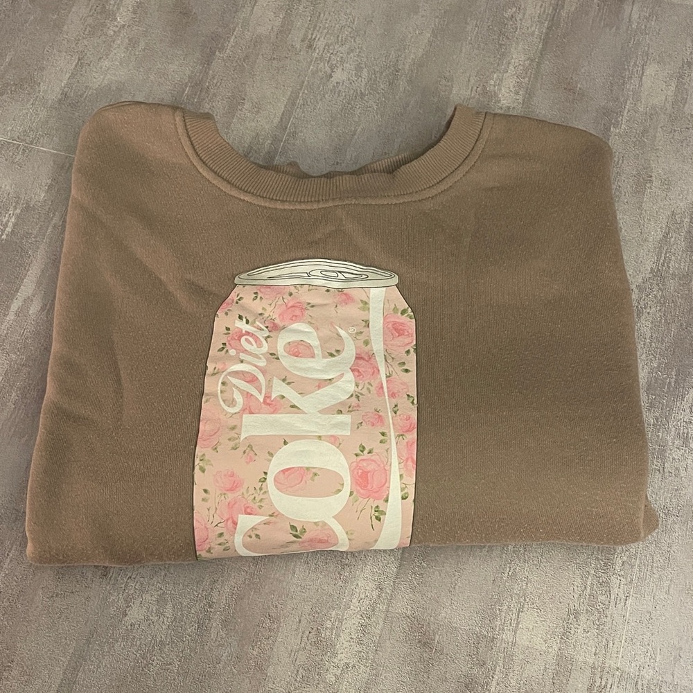 Coca Cola- tan cropped oversized sweatshirt with floral graphic and embroidery - Picture 13 of 13